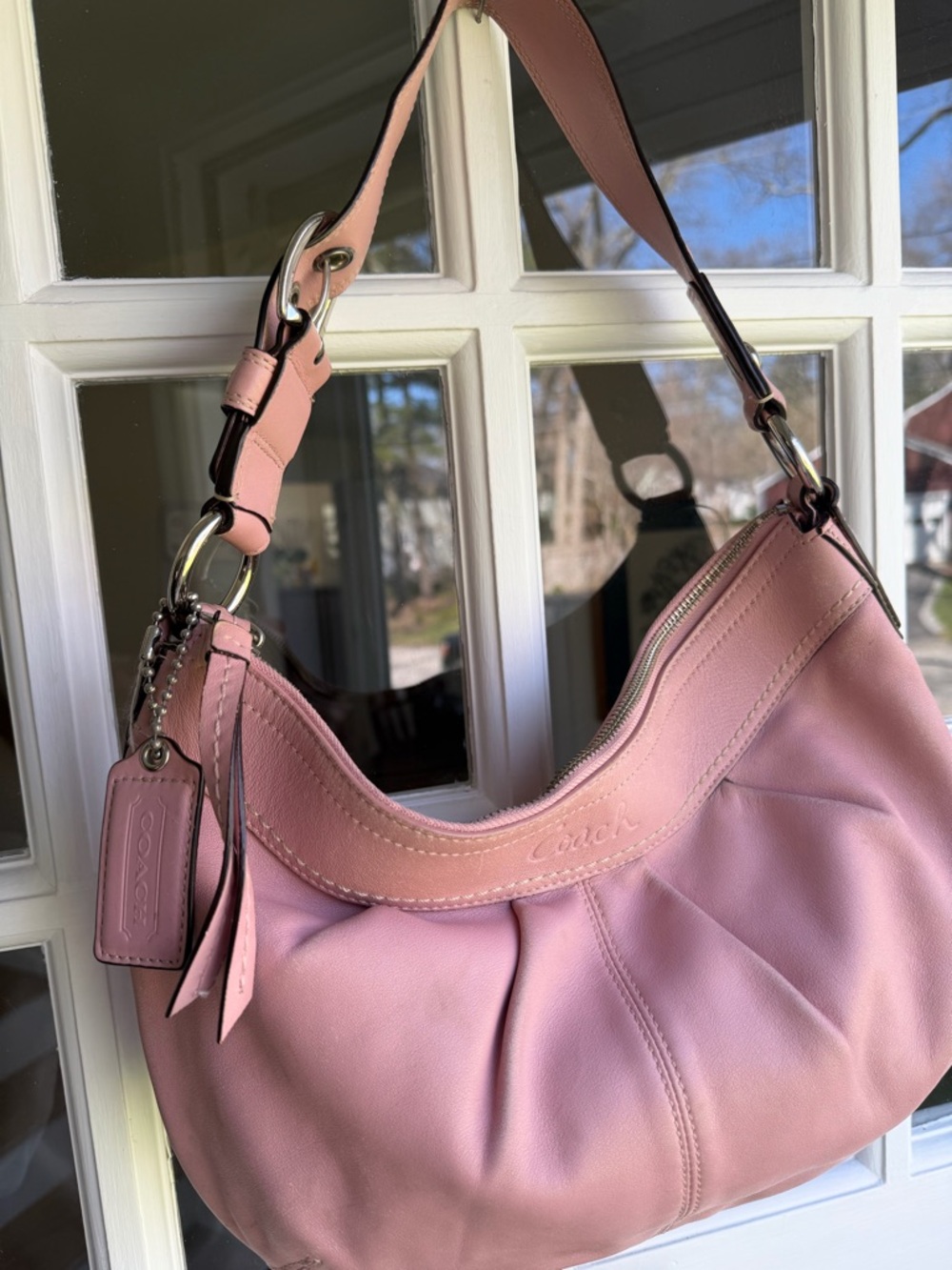 Coach Pink Leather Shoulder Hobo Bag